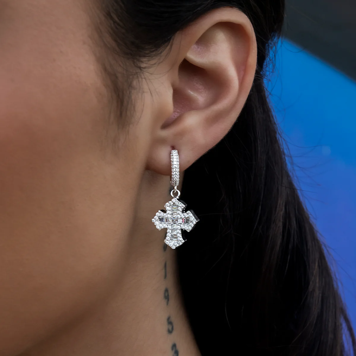 Baguette Gothic Cross Hoop Earrings - The GLD Shop 1 Baguette Gothic Cross Hoop Earrings - The GLD Shop