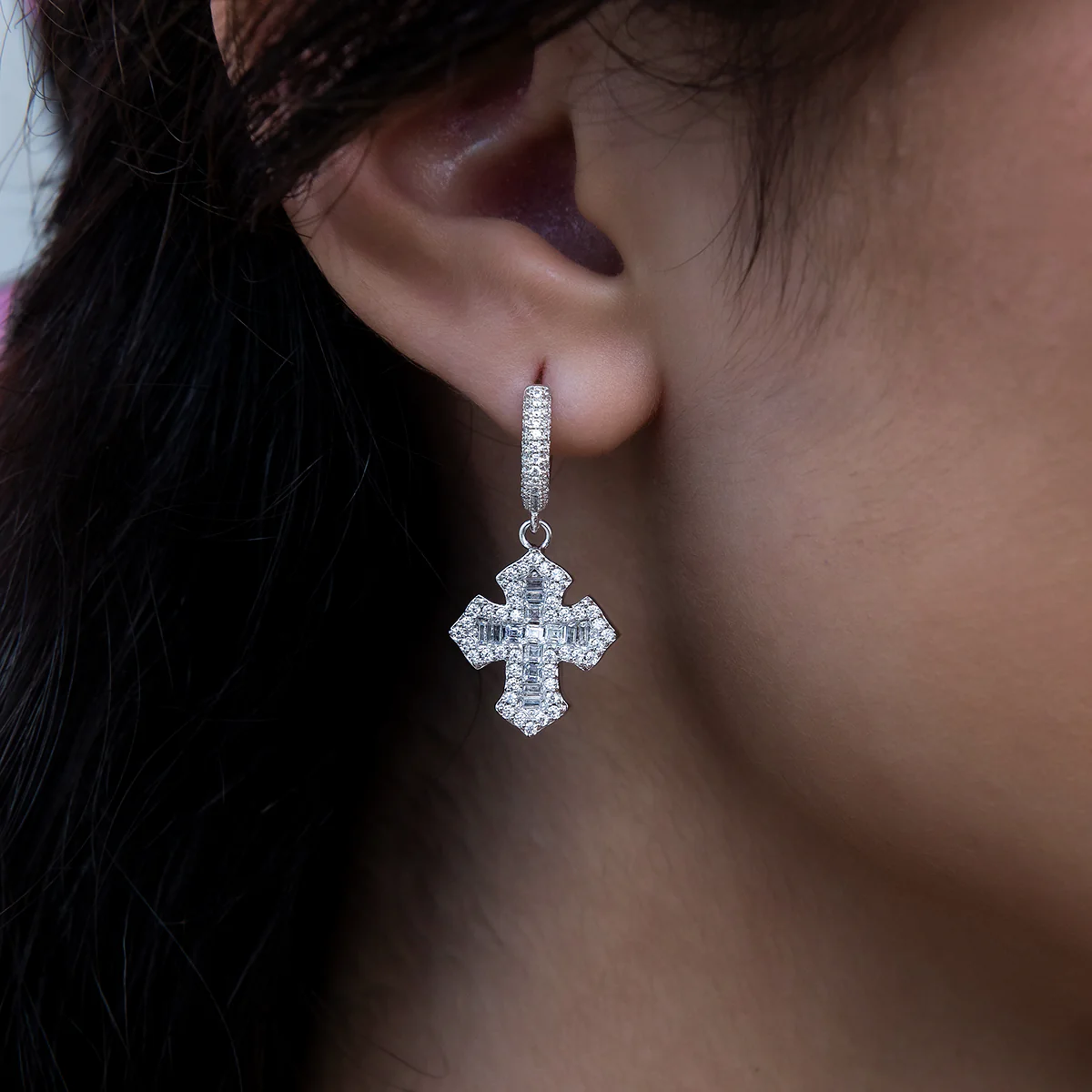 Baguette Gothic Cross Hoop Earrings - The GLD Shop 7 Baguette Gothic Cross Hoop Earrings - The GLD Shop