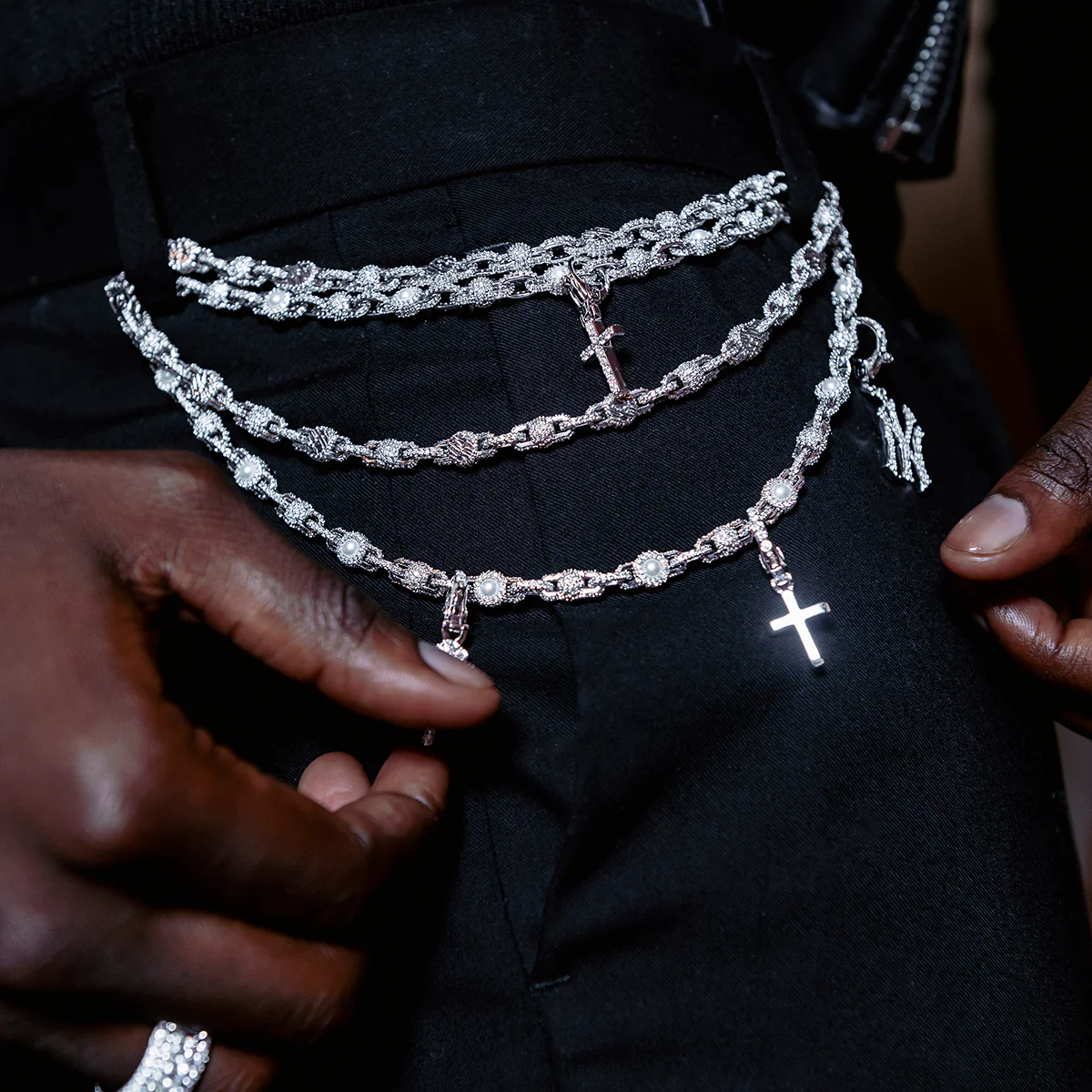 Iced Micro Cross Clip On Pendant in White Gold - The GLD Shop