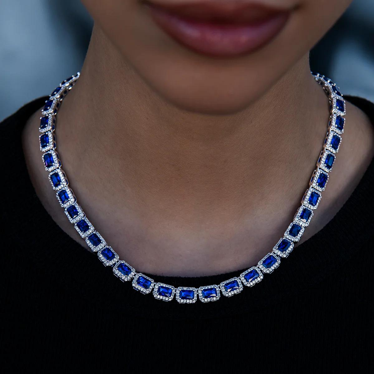 Sapphire Tennis Necklace | Cushion Cut Gemstone Chain | GLD - The GLD Shop 1 Sapphire Tennis Necklace | Cushion Cut Gemstone Chain | GLD - The GLD Shop