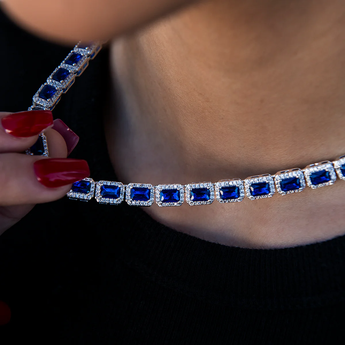Sapphire Tennis Necklace | Cushion Cut Gemstone Chain | GLD - The GLD Shop 11 Sapphire Tennis Necklace | Cushion Cut Gemstone Chain | GLD - The GLD Shop