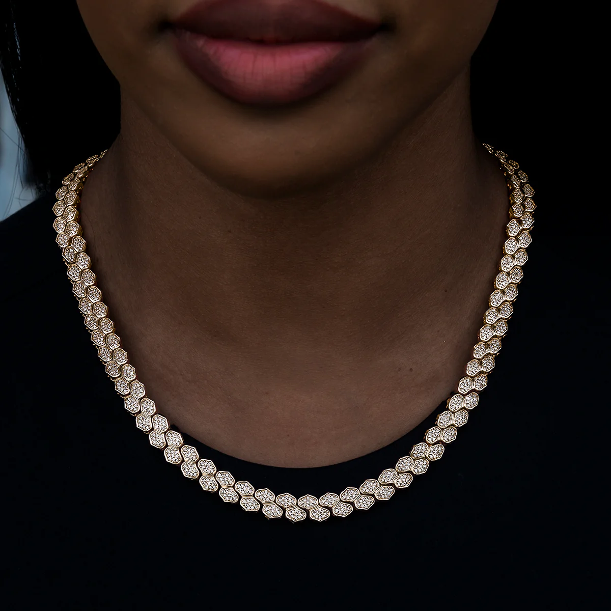 Diamond Pave Flat Snake Link Necklace in Yellow Gold-4mm - The GLD Shop 8 Diamond Pave Flat Snake Link Necklace in Yellow Gold-4mm - The GLD Shop