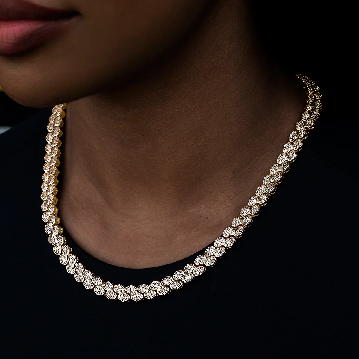 Diamond Pave Flat Snake Link Necklace in Yellow Gold-4mm - The GLD Shop 9 Diamond Pave Flat Snake Link Necklace in Yellow Gold-4mm - The GLD Shop
