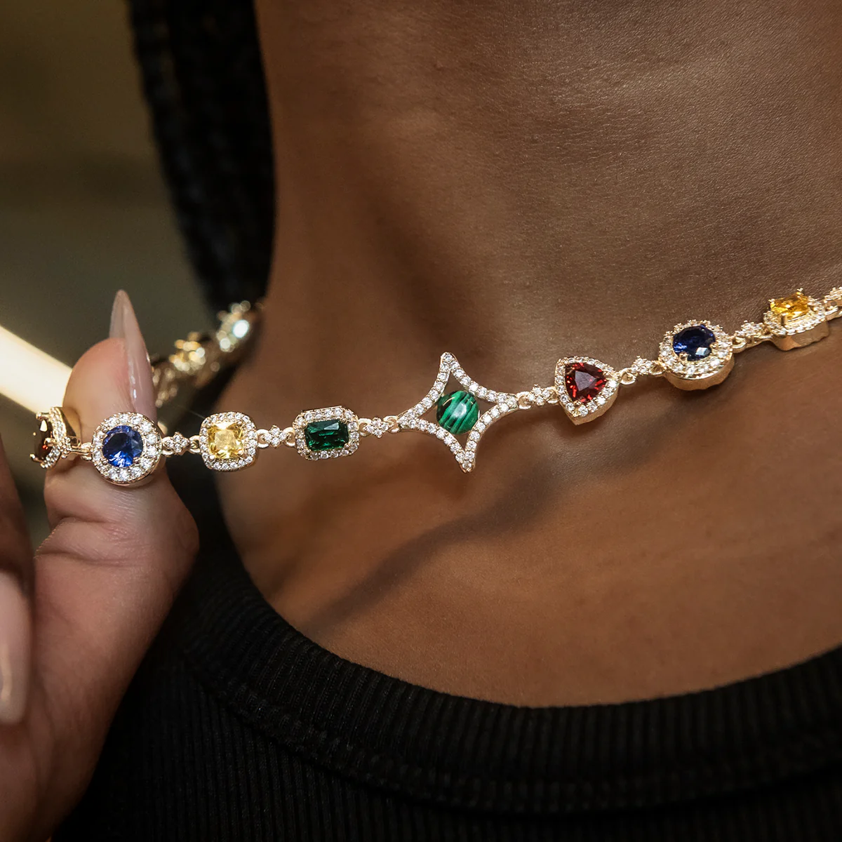 Colored Gemstone Necklace + Bracelet Bundle in Yellow Gold - The GLD Shop 10 Colored Gemstone Necklace + Bracelet Bundle in Yellow Gold - The GLD Shop