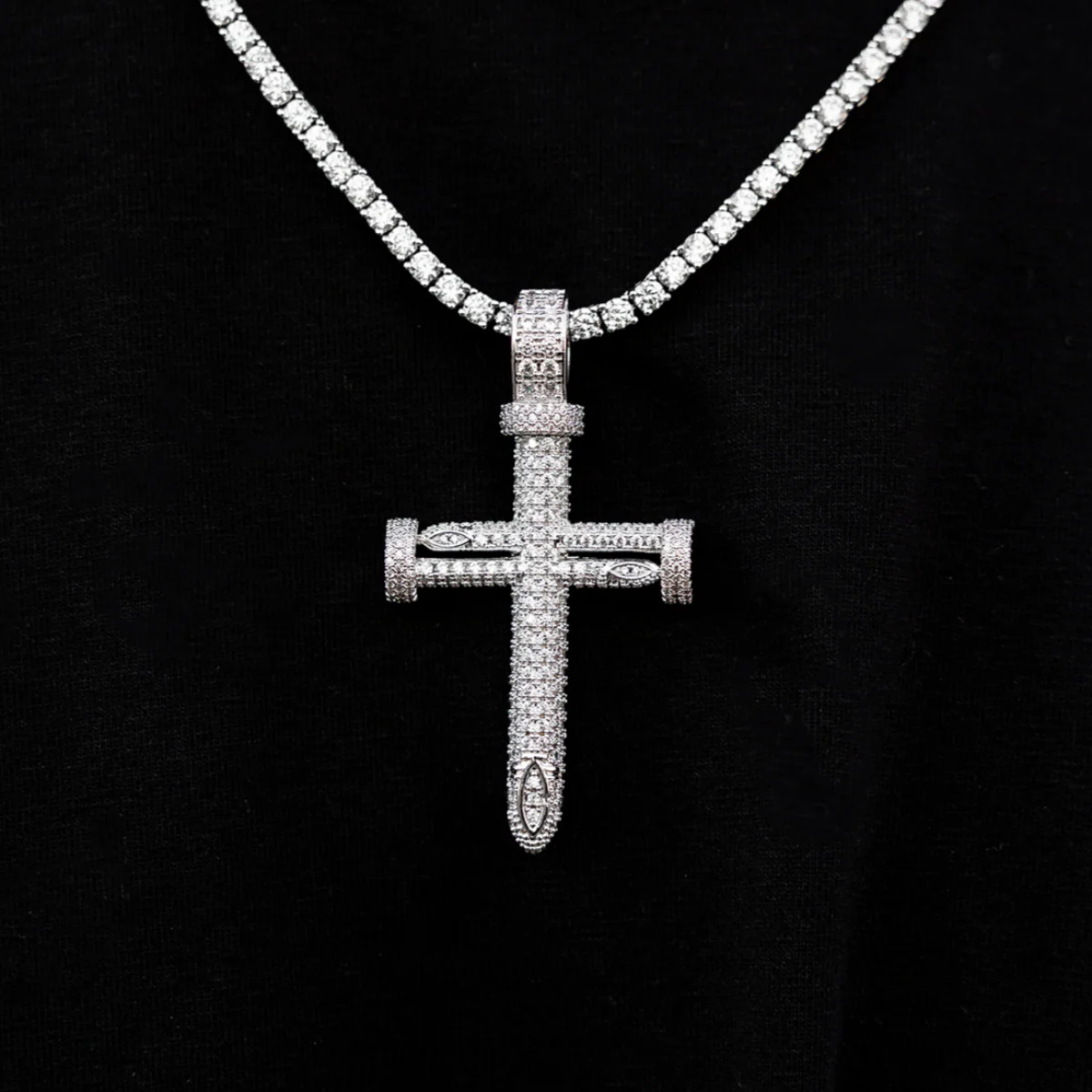 Round Nail Cross Pendant in White Gold - The GLD Shop