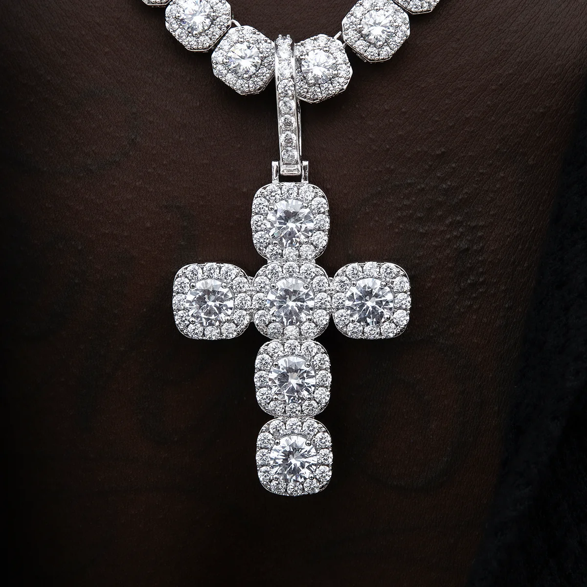 Cushion Cut Stone Cross Pendant in White Gold - The GLD Shop
