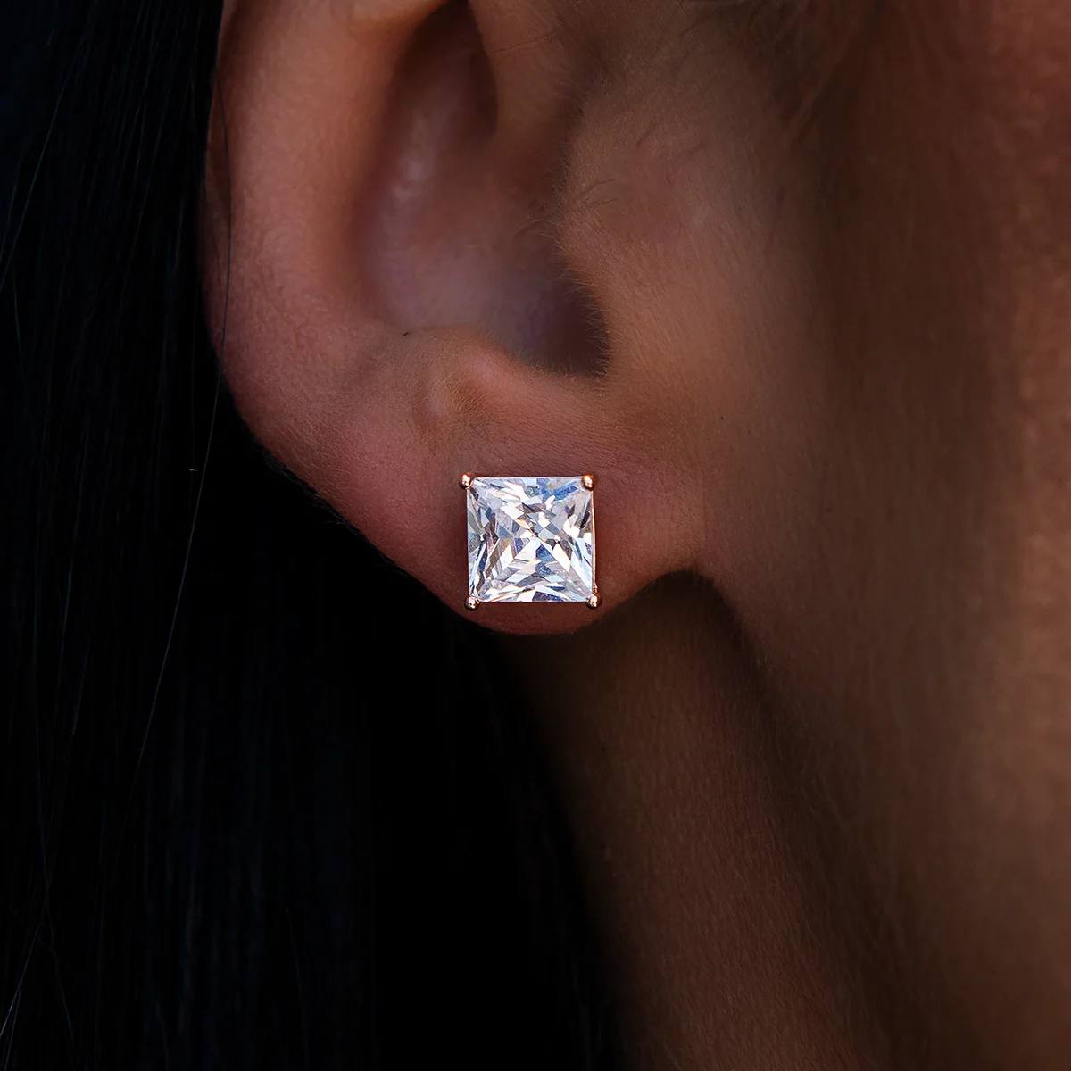 7MM Square Cut Diamond | Rose Gold Power Stud | GLD - The GLD Shop 1 7MM Square Cut Diamond | Rose Gold Power Stud | GLD - The GLD Shop