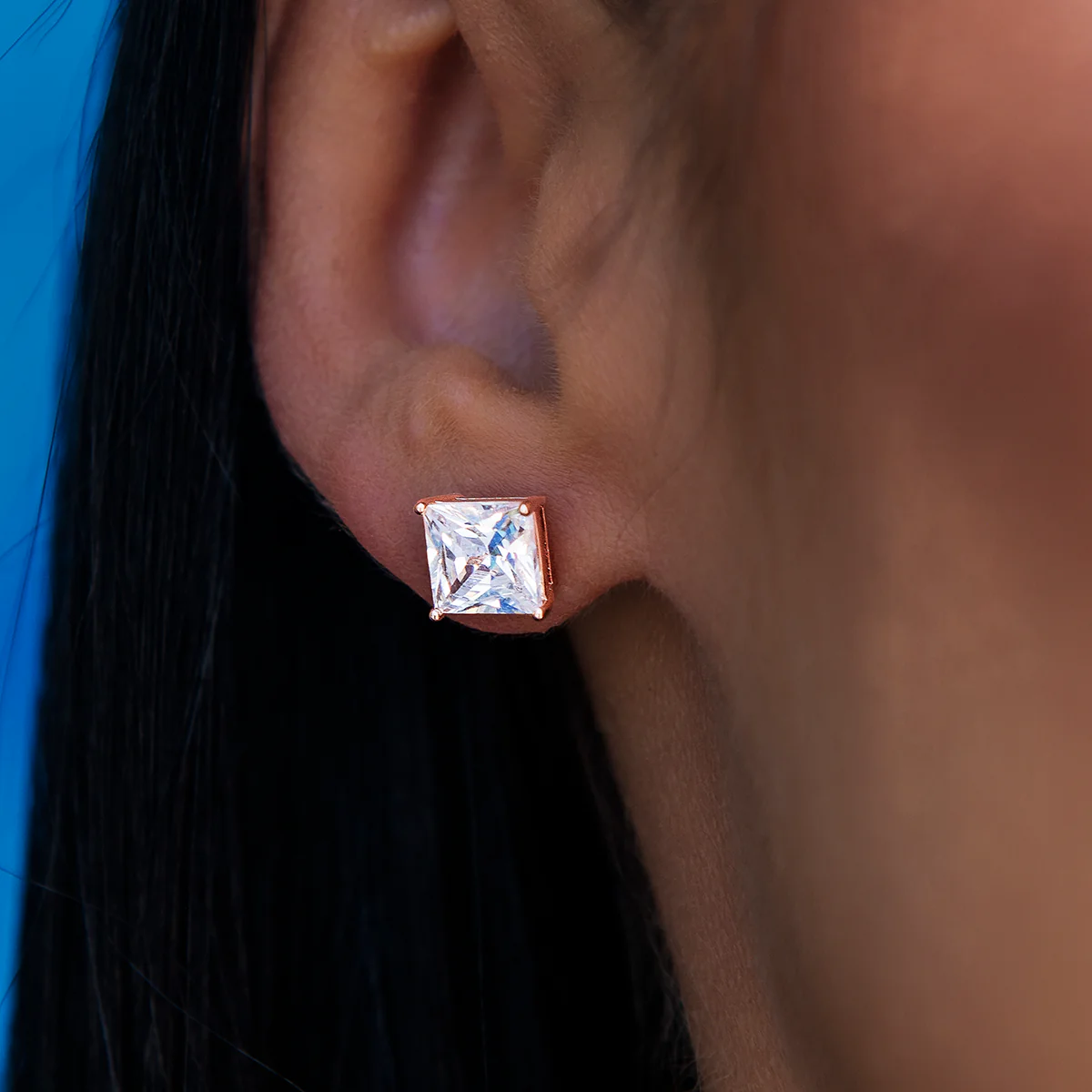 7MM Square Cut Diamond | Rose Gold Power Stud | GLD - The GLD Shop 5 7MM Square Cut Diamond | Rose Gold Power Stud | GLD - The GLD Shop