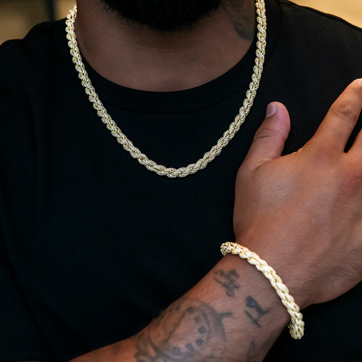Diamond Rope Chain + Bracelet Bundle in Yellow Gold- 8mm - The GLD Shop 1 Diamond Rope Chain + Bracelet Bundle in Yellow Gold- 8mm - The GLD Shop