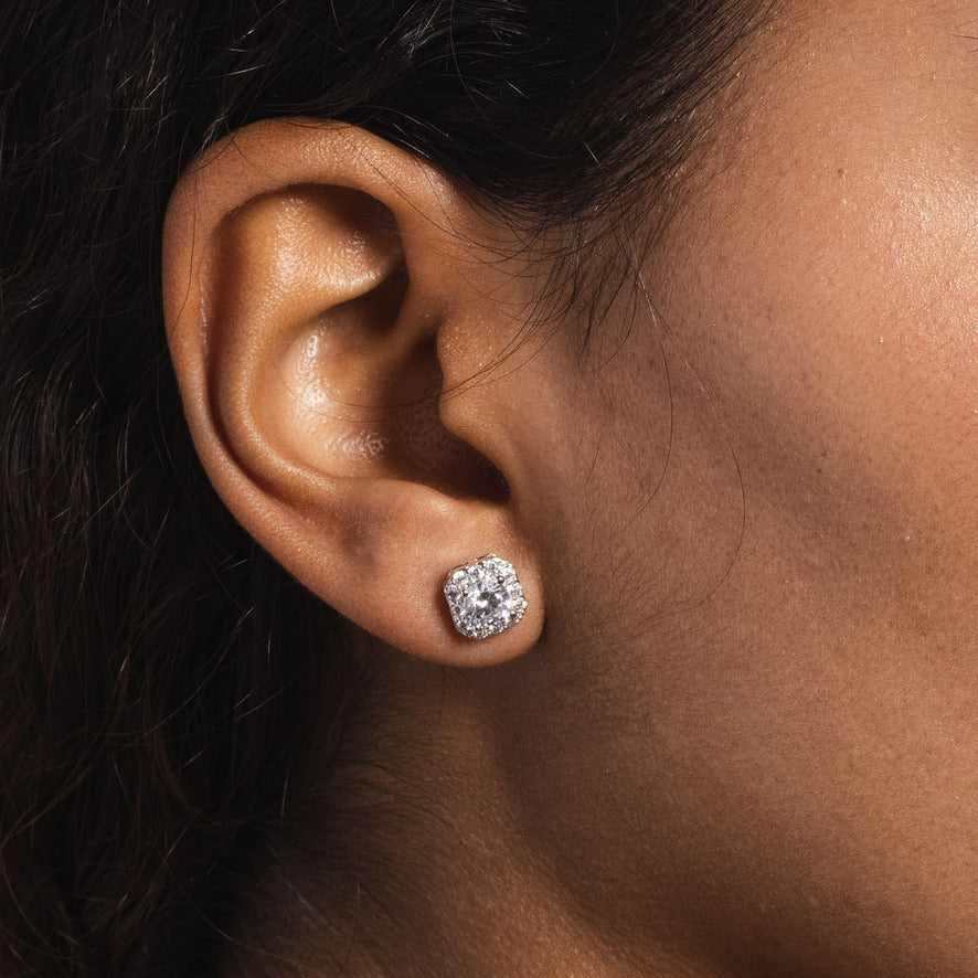 14k Solid White Gold Micro Clustered Diamond Earrings - The GLD Shop