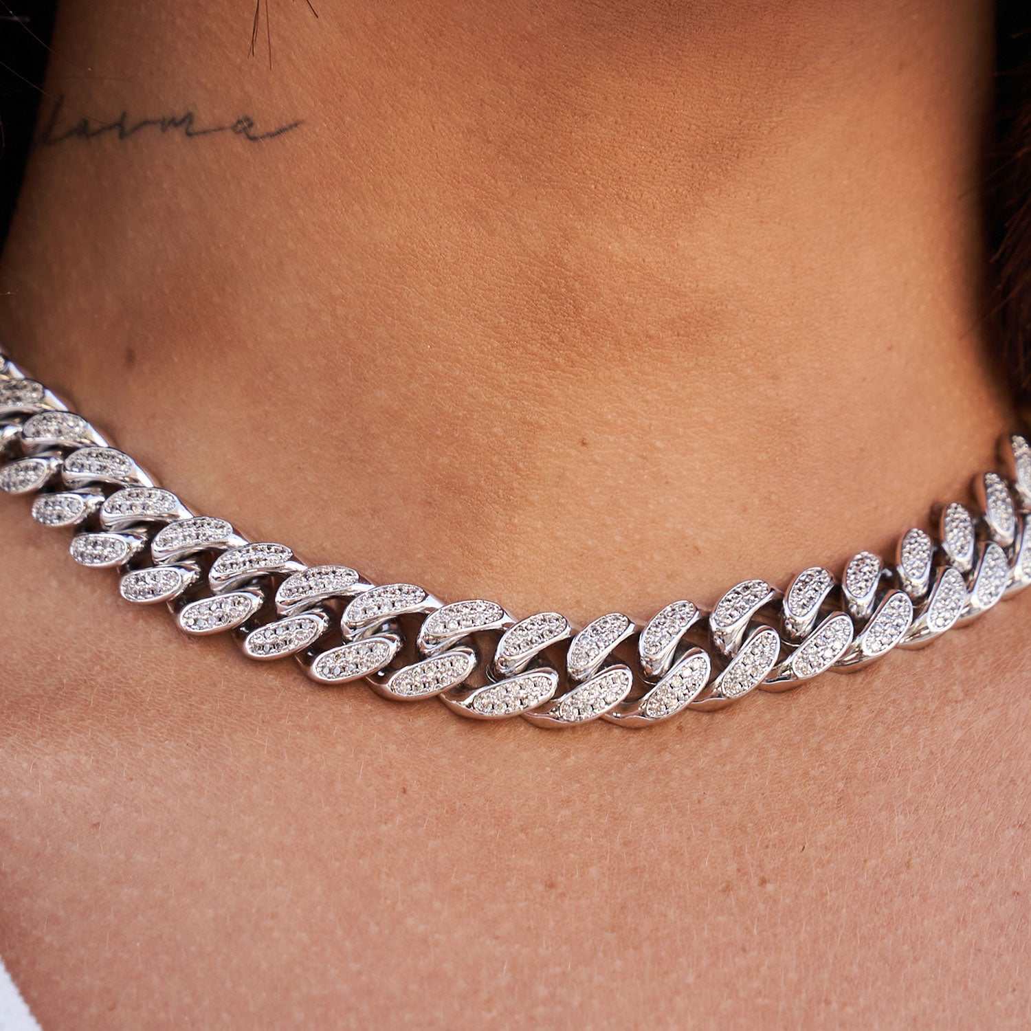 Diamond Cuban Link Choker in White Gold - 12mm - The GLD Shop 9 Diamond Cuban Link Choker in White Gold - 12mm - The GLD Shop