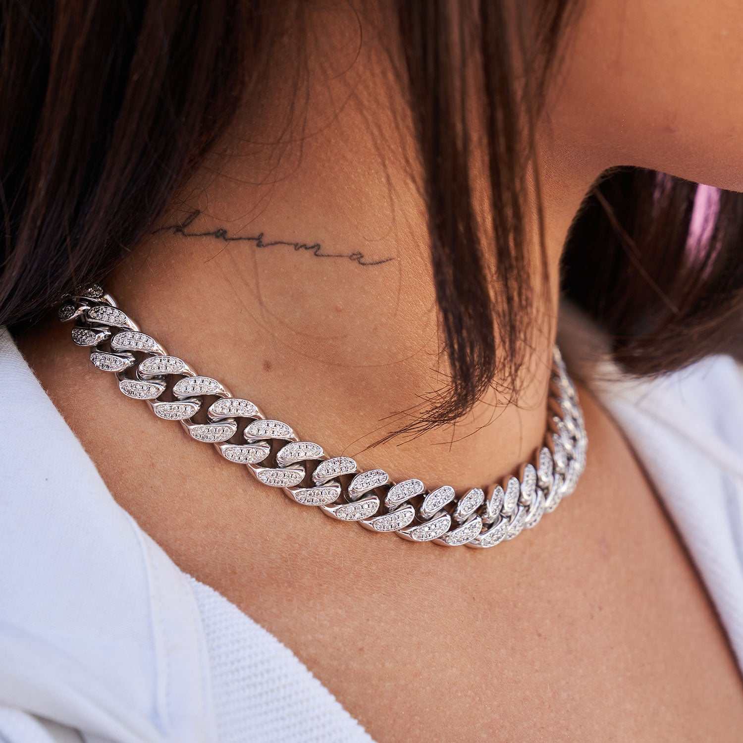 Diamond Cuban Link Choker in White Gold - 12mm - The GLD Shop 10 Diamond Cuban Link Choker in White Gold - 12mm - The GLD Shop
