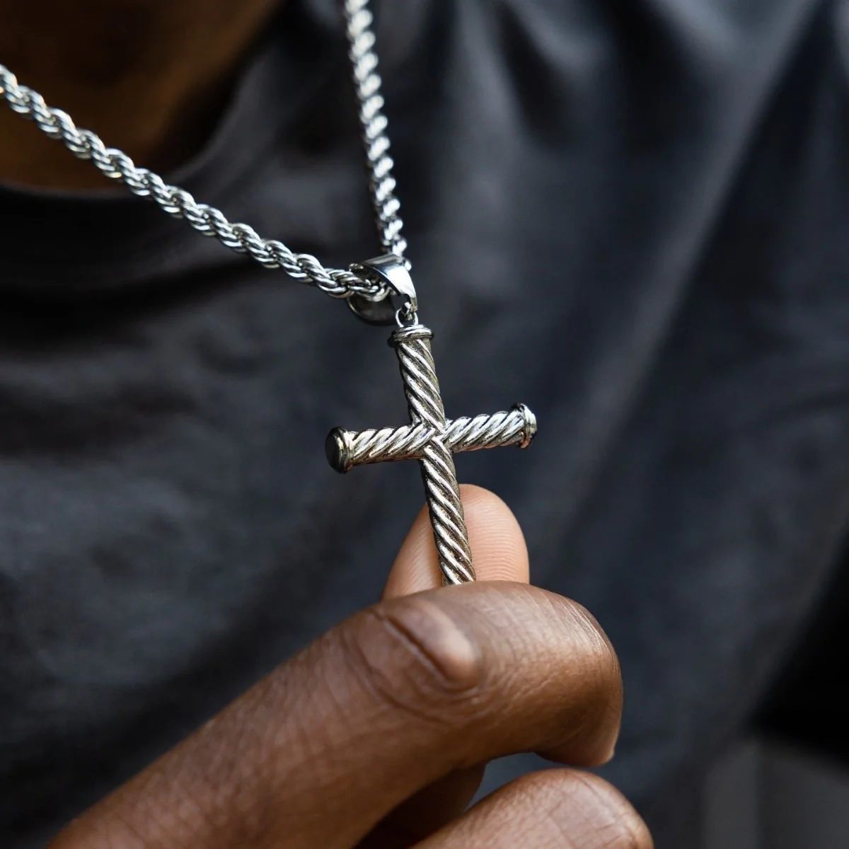 Twisted Rope Cross Pendant in White Gold - The GLD Shop