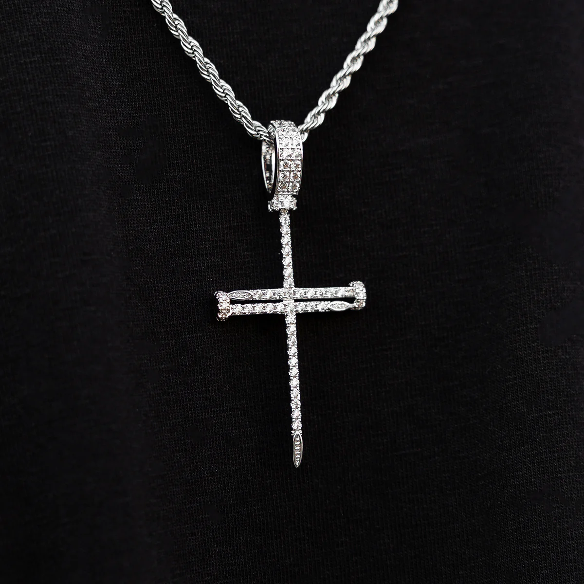 Iced Nail Cross Pendant in White Gold - The GLD Shop