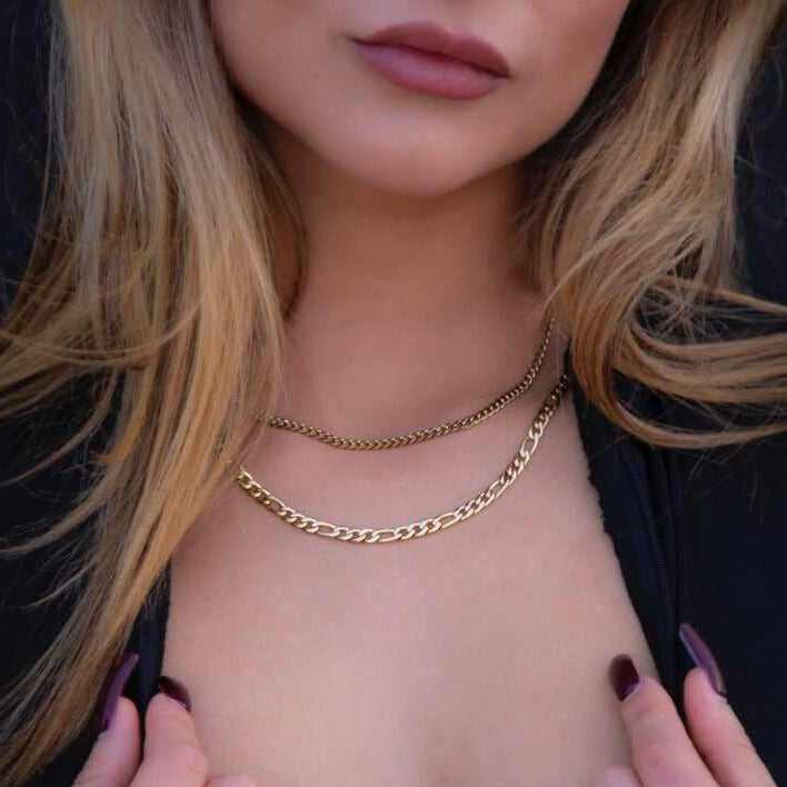 3MM Micro Cuban + 4MM Figaro Necklace Bundle - The GLD Shop 6 3MM Micro Cuban + 4MM Figaro Necklace Bundle - The GLD Shop
