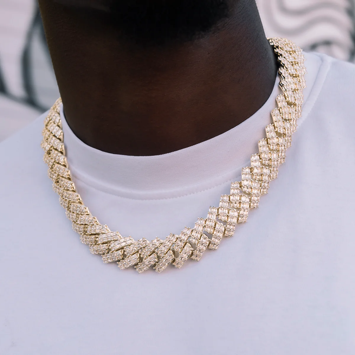 Baguette Prong Set Cuban Chain in Yellow Gold- 19mm - The GLD Shop 11 Baguette Prong Set Cuban Chain in Yellow Gold- 19mm - The GLD Shop