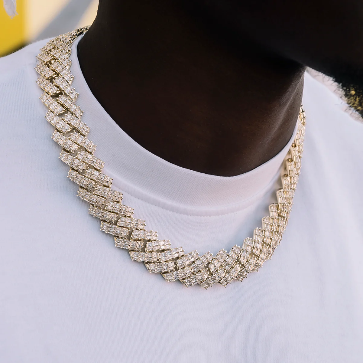 Baguette Prong Set Cuban Chain in Yellow Gold- 19mm - The GLD Shop 12 Baguette Prong Set Cuban Chain in Yellow Gold- 19mm - The GLD Shop