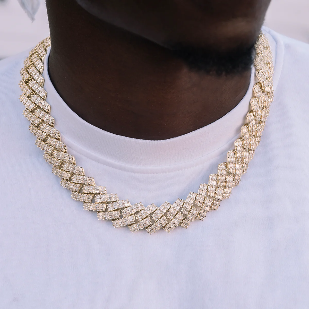 Baguette Prong Set Cuban Chain in Yellow Gold- 19mm - The GLD Shop 13 Baguette Prong Set Cuban Chain in Yellow Gold- 19mm - The GLD Shop