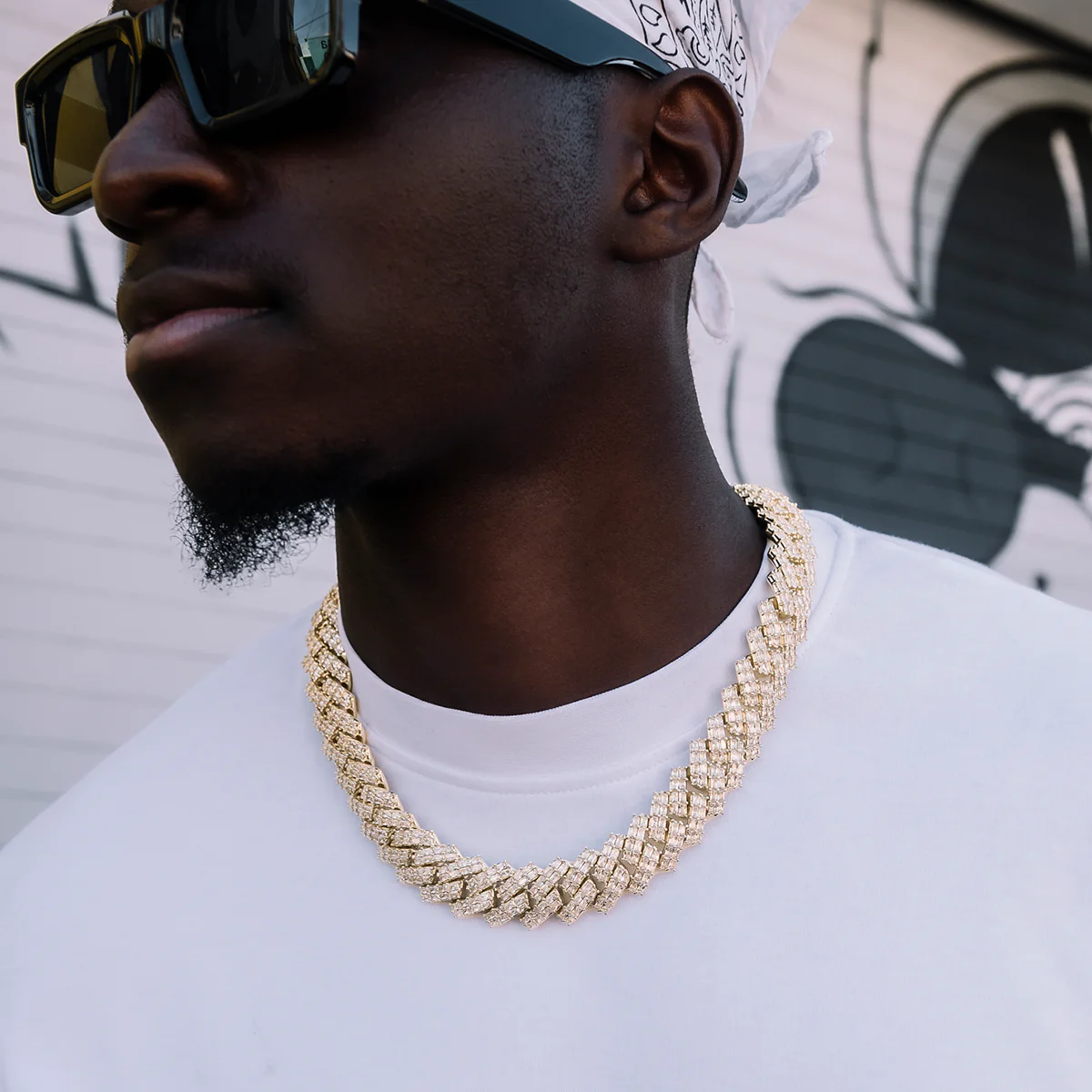 Baguette Prong Set Cuban Chain in Yellow Gold- 19mm - The GLD Shop 14 Baguette Prong Set Cuban Chain in Yellow Gold- 19mm - The GLD Shop