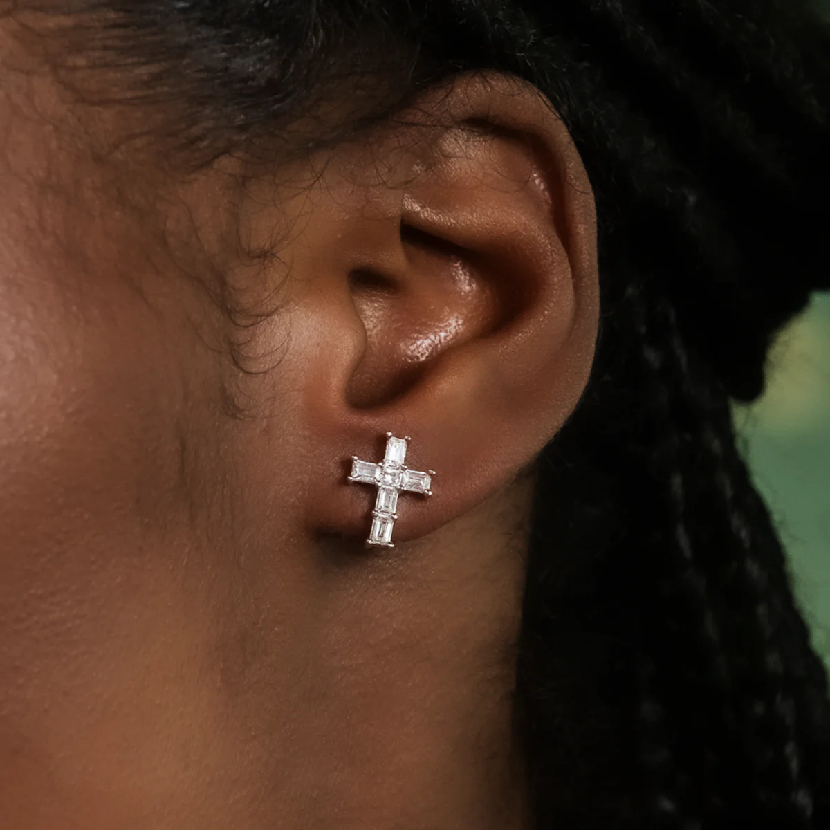 Diamond Baguette Cross Stud Earrings in White Gold - The GLD Shop 1 Diamond Baguette Cross Stud Earrings in White Gold - The GLD Shop