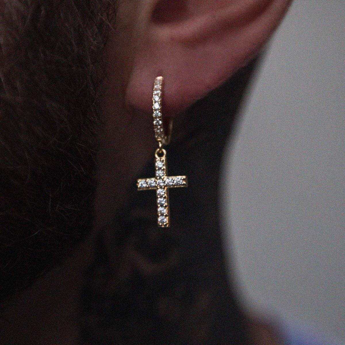 Diamond Cross Hoop Earrings in Yellow Gold - The GLD Shop