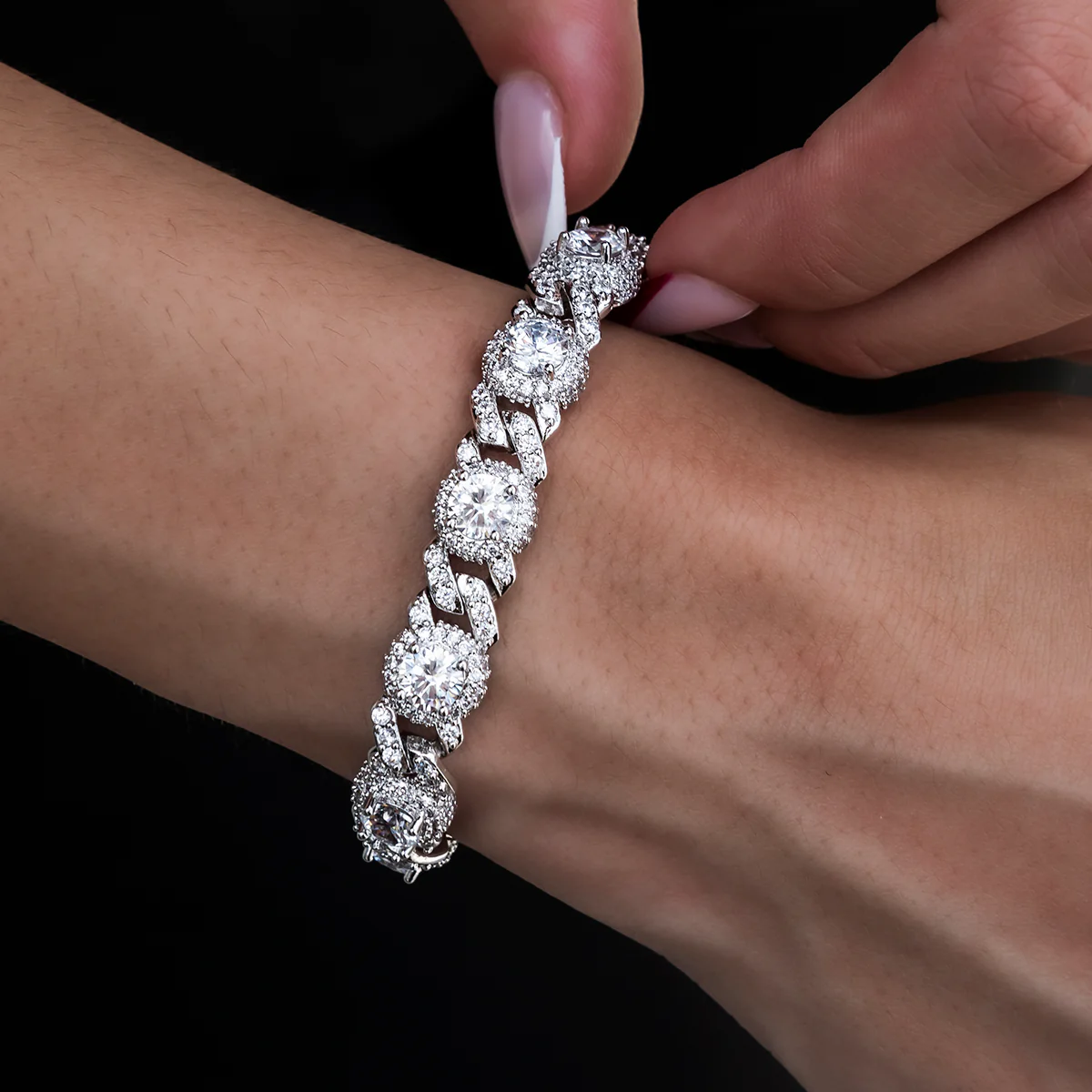 Iced Diamond Station Cuban Bracelet - The GLD Shop 1 Iced Diamond Station Cuban Bracelet - The GLD Shop