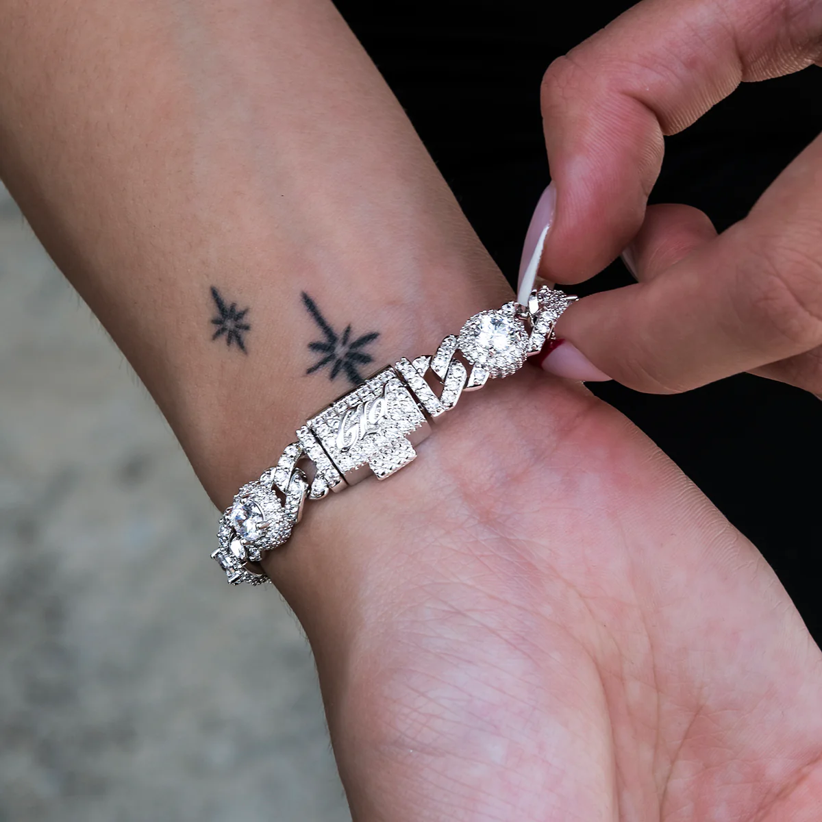 Iced Diamond Station Cuban Bracelet - The GLD Shop 8 Iced Diamond Station Cuban Bracelet - The GLD Shop